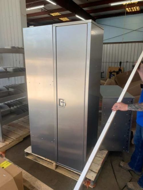 large metal shelf on pallet
