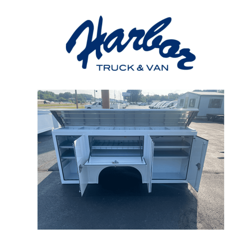 harbor Logo with utility bed with all doors opened