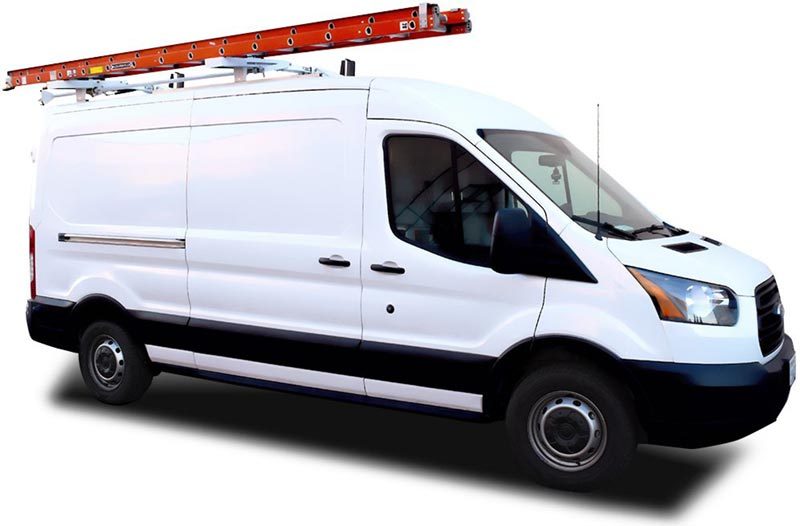 ladder rack attached to roof of work van