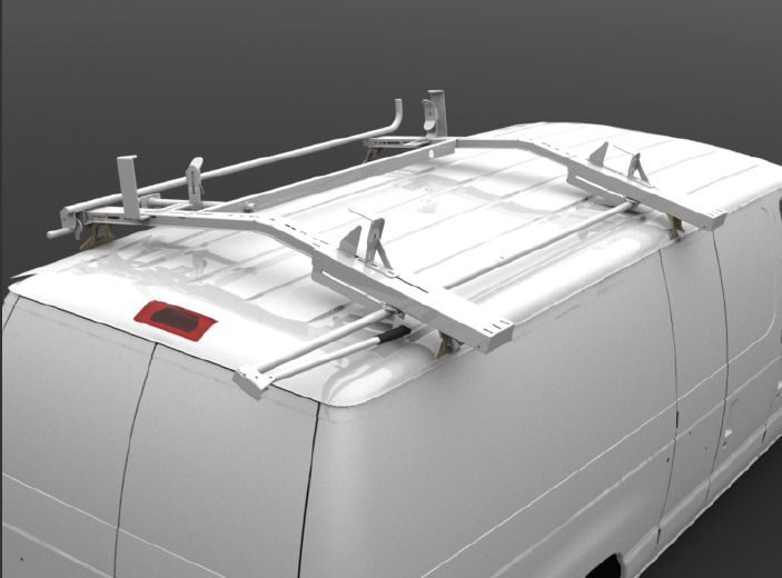 empty kargo master ladder rack installed on work van roof