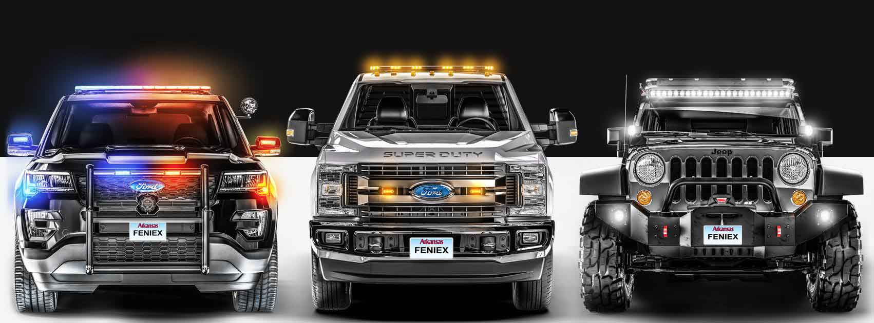 Feniex emergency lighting installed on a work truck by Central Arkansas Truck Outfitters