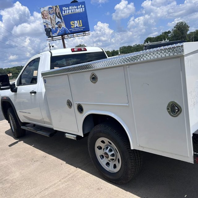 Royal service body installed on a white work truck at Central Arkansas Truck Outfitters in Bryant Arkansas