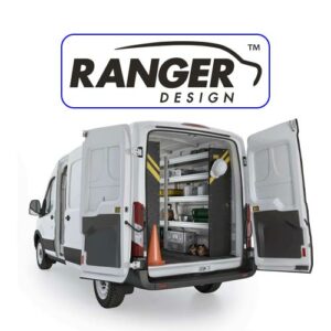 Ranger Design heavy duty shelves installed in back of work van