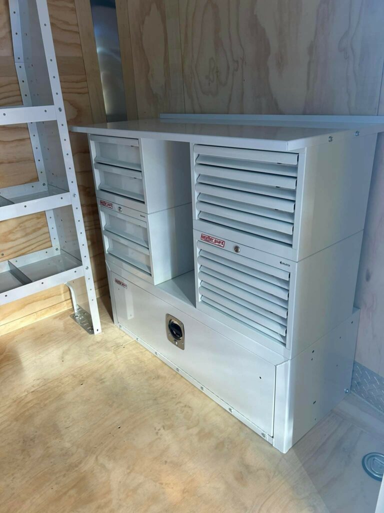 Weatherguard drawers and counter installed in trailer